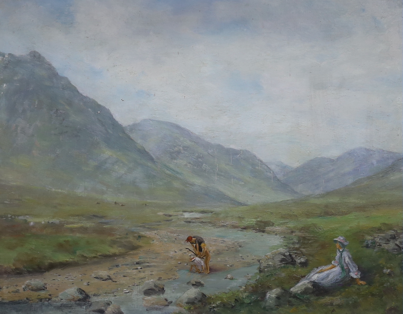 Robert B. Wilson, oil on board, 'Glen Etive, Rannoch Moor', signed with label verso, 43 x 54cm